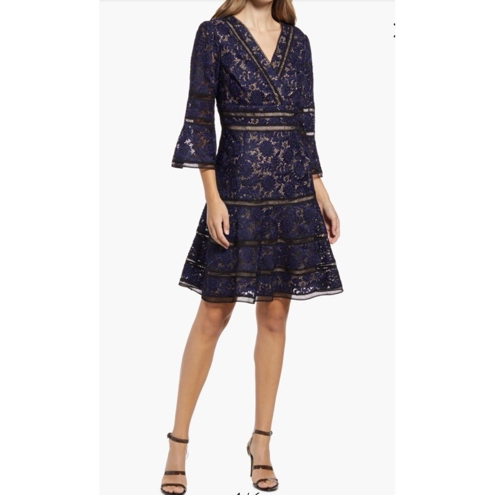 Shani Embroidered Lace Fit & Flare Cocktail Dress US 8 Navy Wedding Preppy